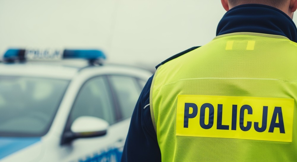 Lód z naczepy spadł przed radiowóz – kierowca ukarany mandatem 3 tys. zł